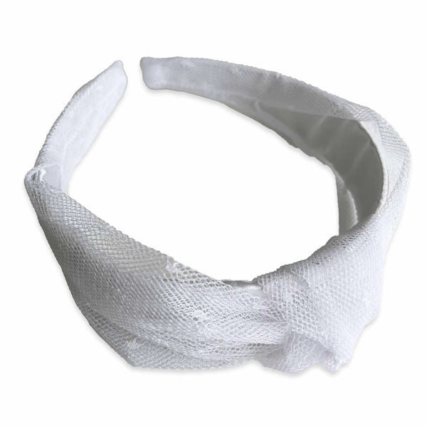 Ceremony Tuile Swiss Dot Knotted Headband, White - Born Childrens Boutique