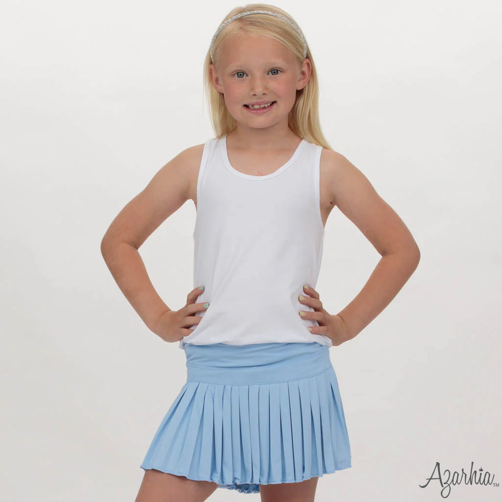 Mini Pleated Skort in Solid Light Blue - Born Childrens Boutique