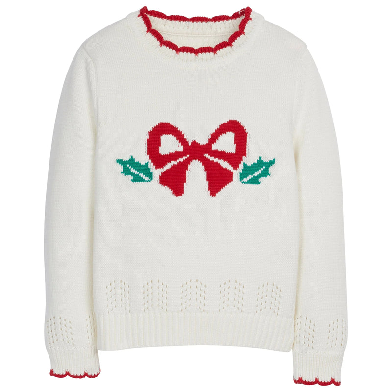 Holly Bow Pointelle Sweater - Born Childrens Boutique