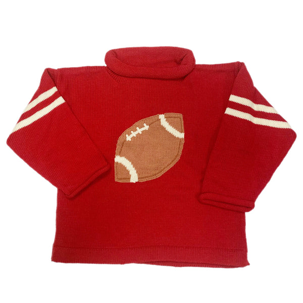 Roll Neck Football Red Light Weight Sweater White Stripe - Born Childrens Boutique