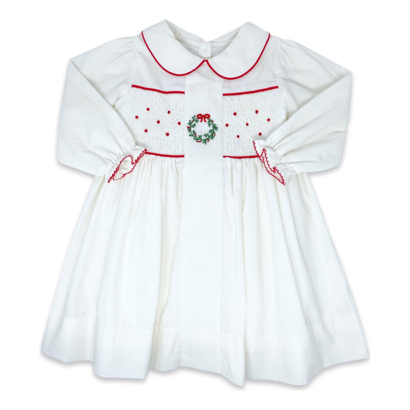 Mia Dress - White Cord/Red - Born Childrens Boutique