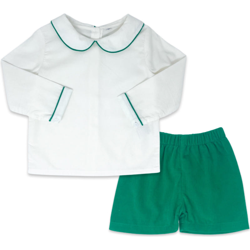 Sibley Short Set - White/Green Cord - Born Childrens Boutique