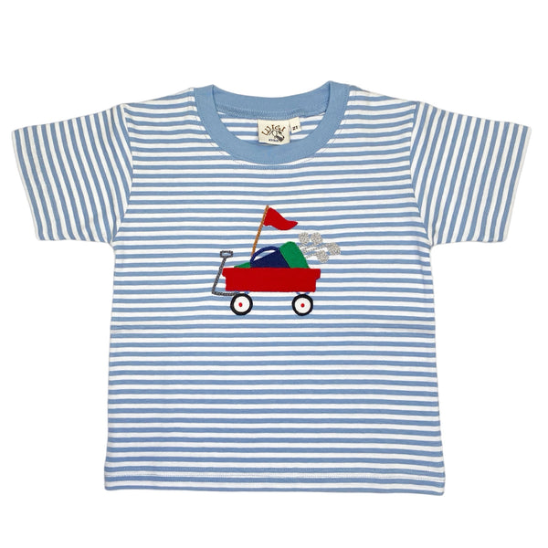 T018 Wagon w/ Golf Bag Chambray Stripe S/S Shirt - Born Childrens Boutique