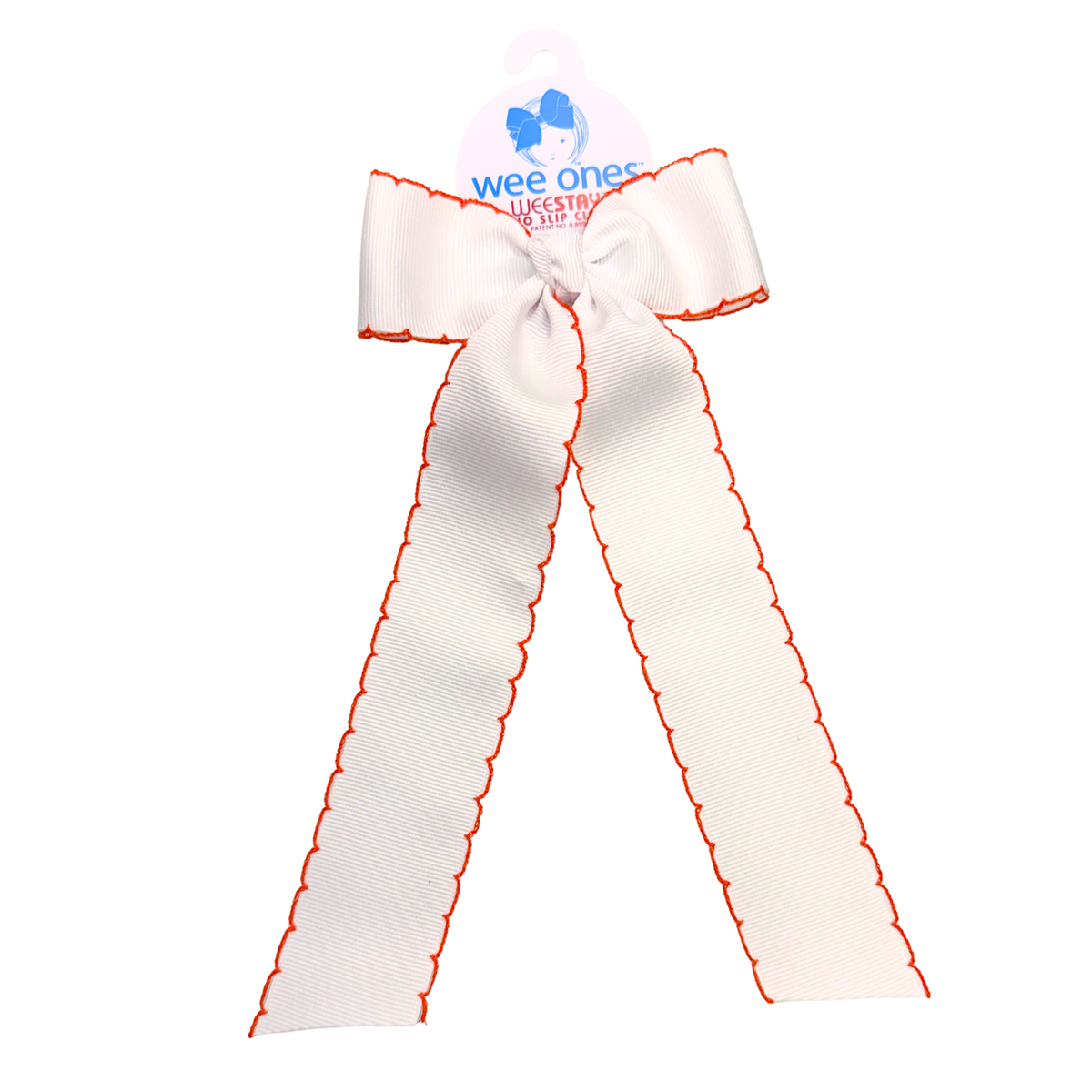 Wee Ones White with Orange Moonstitch Bow with Tail - Born Childrens Boutique