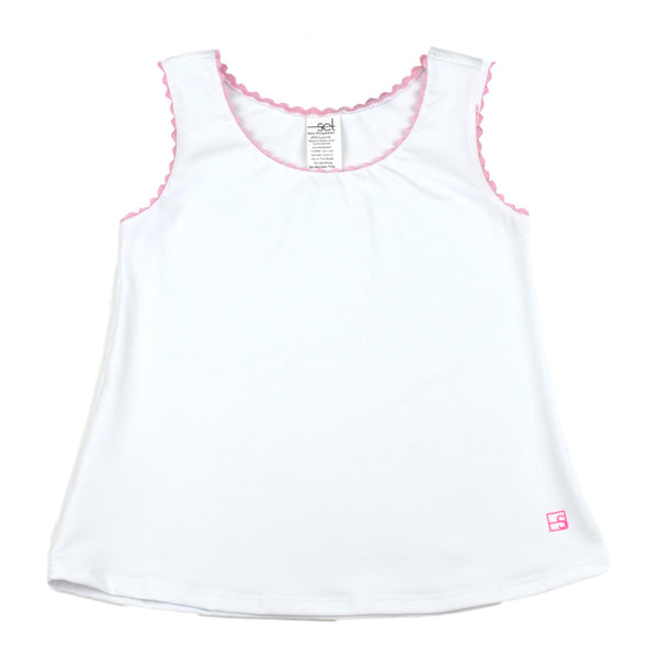 Riley Tank - Pure Coconut, Cotton Candy Pink Ric Rac - Born Childrens Boutique
