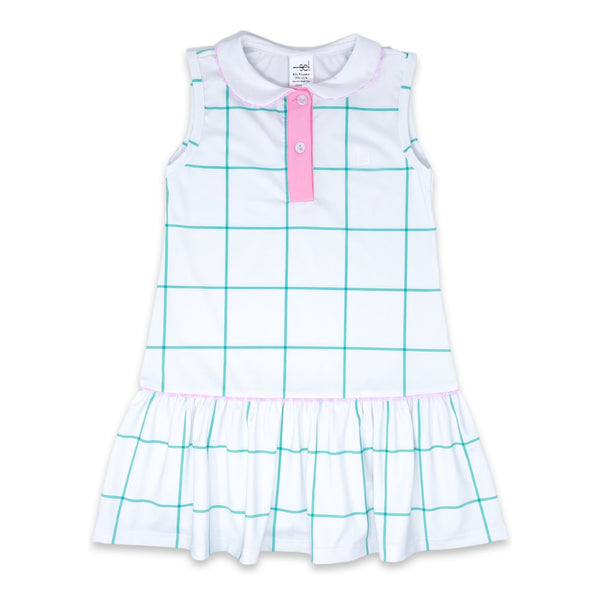 Darla Dress - Mint Windowpane, Flamingo Pink - Born Childrens Boutique