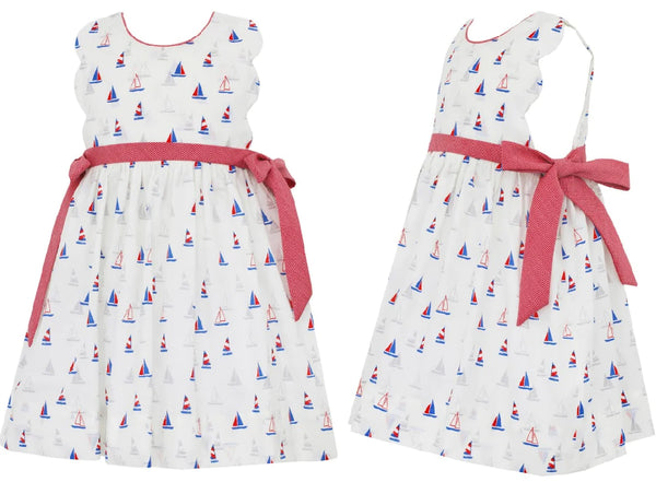 Sailboat Print Scallop Sundress - Born Childrens Boutique