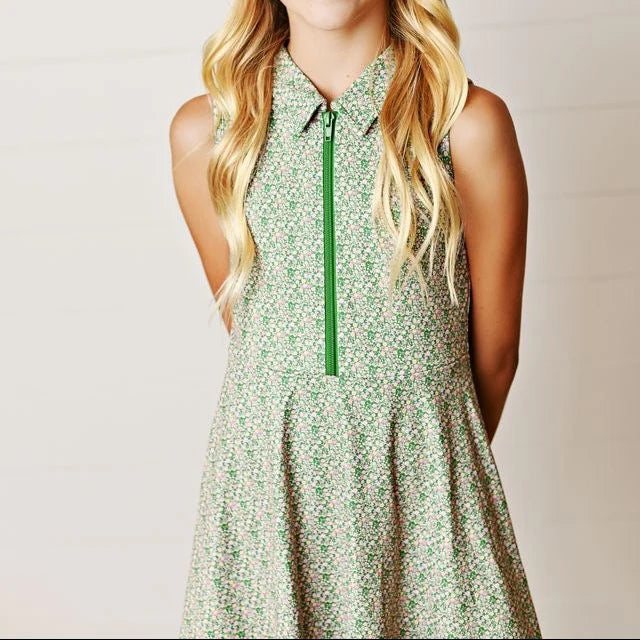 Olive Ditsy Floral Tennis Dress - Born Childrens Boutique