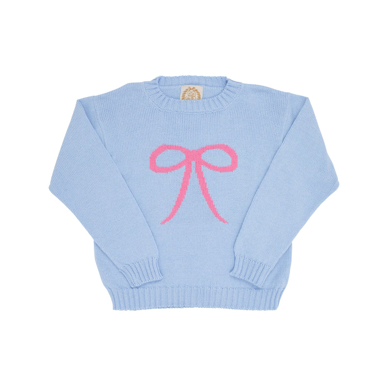 Isabelle's Intarsia Sweater - Bealle St Blue/Hot Pink Bow - Born Childrens Boutique