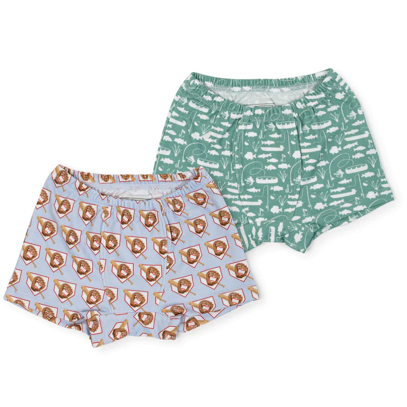 Lila + Hayes James Underwear Set, 1 GONE FISHING, 1 BATTER UP BASEBALL - Born Childrens Boutique