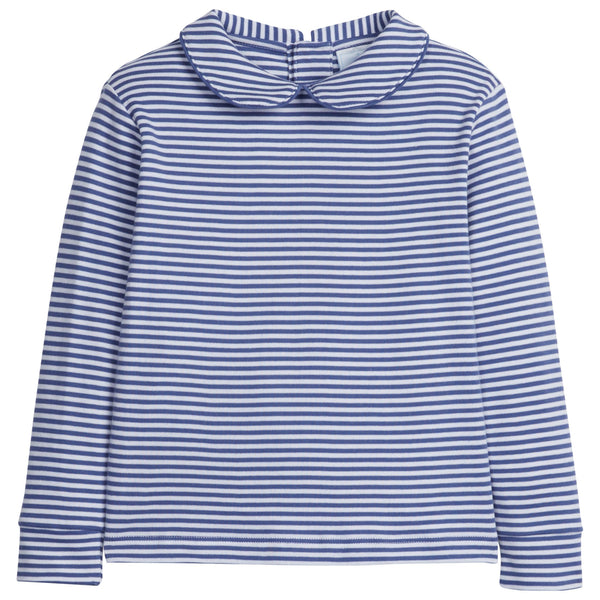 Striped Peter Pan Shirt - Gray Blue - Born Childrens Boutique