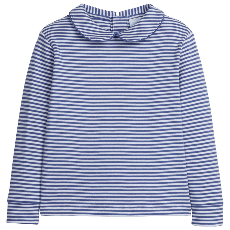 Striped Peter Pan Shirt - Gray Blue - Born Childrens Boutique