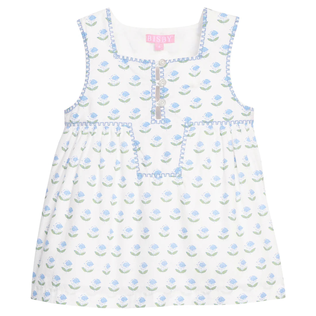 Keystone Top - Blue Tulip Block Print - Born Childrens Boutique