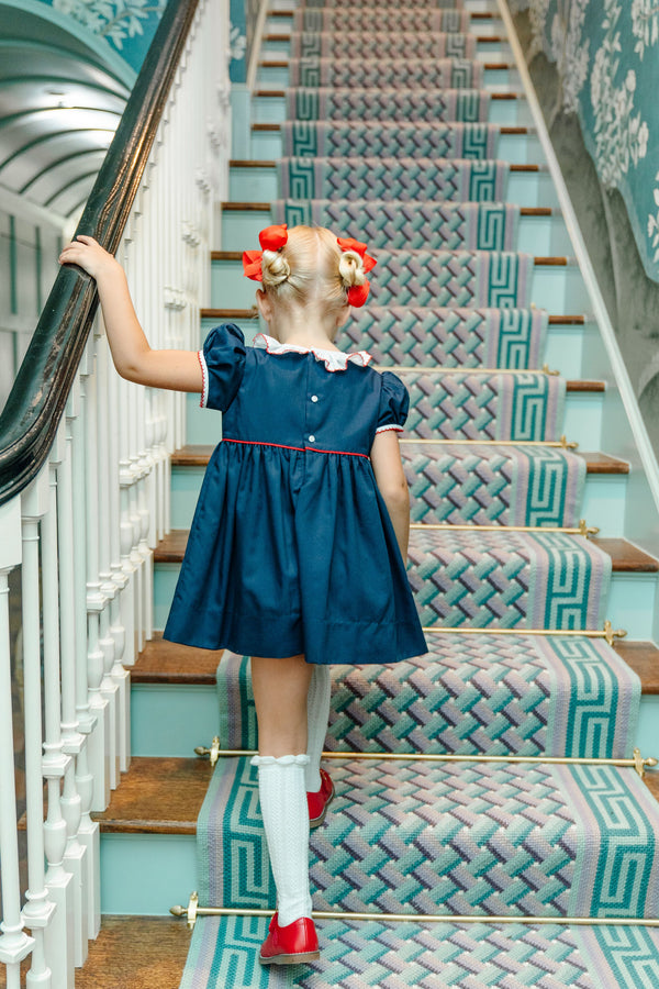 Pre-Order Bryn 4-Button Dress Navy/Red - Born Childrens Boutique