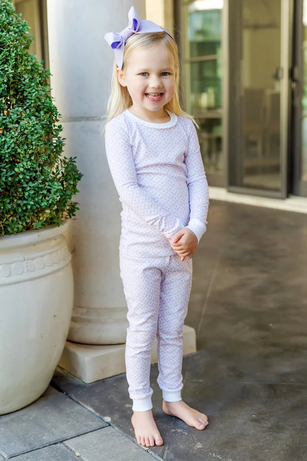 Ava Girl Pajamas Pant Set - School Plaid Pink - Born Childrens Boutique