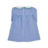 Long Sleeve Banks Bow Dress Barbados Blue Gingham With Kiawah Kelly Green - Born Childrens Boutique