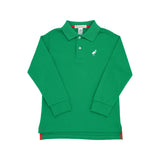 Long Sleeve Prim & Proper Polo Kiawah Kelly Green With Worth Avenue White Stork - Born Childrens Boutique