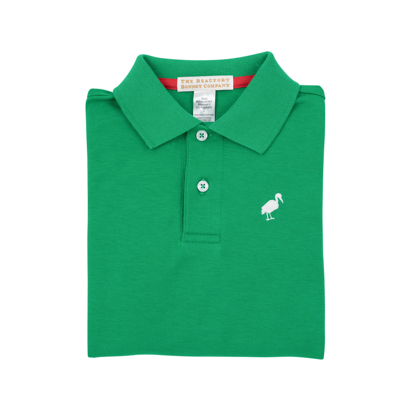 Long Sleeve Prim & Proper Polo Kiawah Kelly Green With Worth Avenue White Stork - Born Childrens Boutique