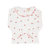 Long Sleeve Ramona Ruffle Collar Shirt Hartland Holly With Richmond Red - Born Childrens Boutique