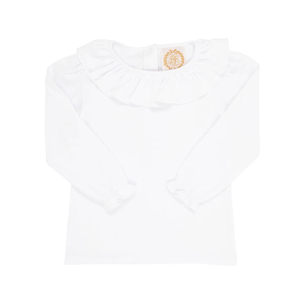 LS Ramona Ruffle Collar Shirt - Worth Ave White - Born Childrens Boutique