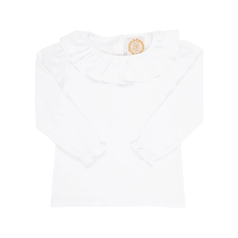 LS Ramona Ruffle Collar Shirt - Worth Ave White - Born Childrens Boutique