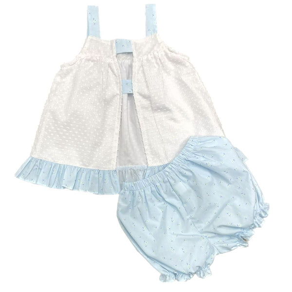 Pre-Order Maggie Bloomer Set - Dotted Swiss w/ Blue Floral - Born Childrens Boutique