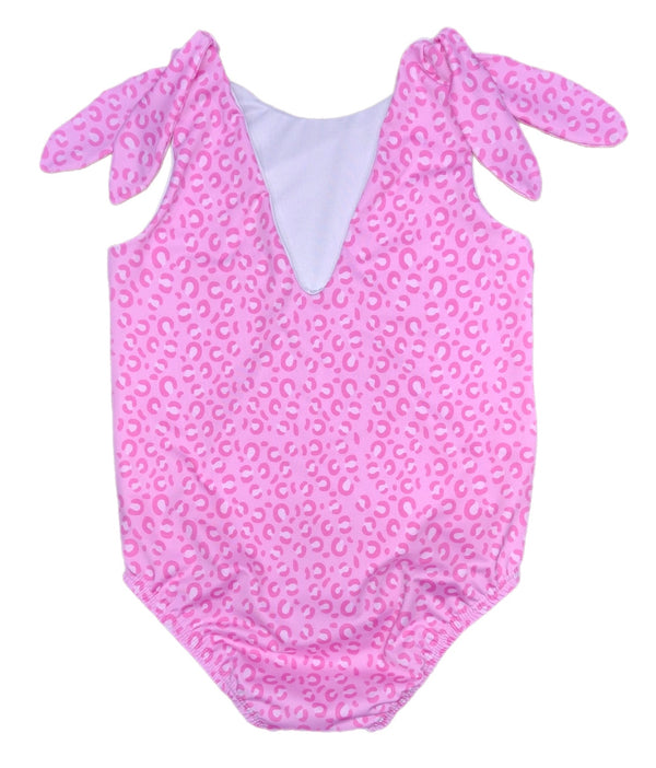 Pink Cheetah One Piece Shoulder Tie Swim - Born Childrens Boutique