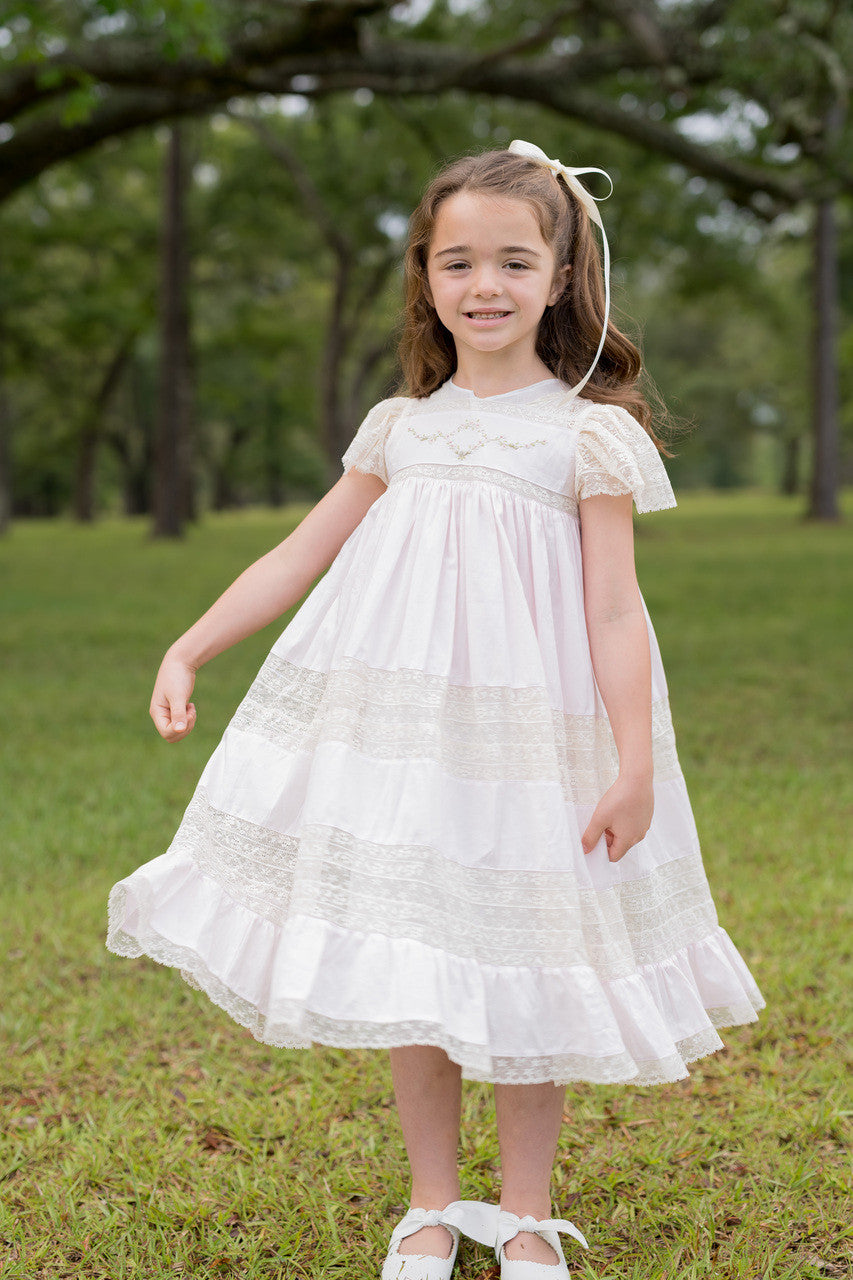 Phoenix & Ren Pink Mary Frances Dress with Ecru Lace - Born Childrens Boutique