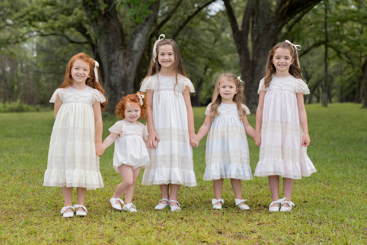 Phoenix & Ren Pink Mary Frances Dress with Ecru Lace - Born Childrens Boutique
