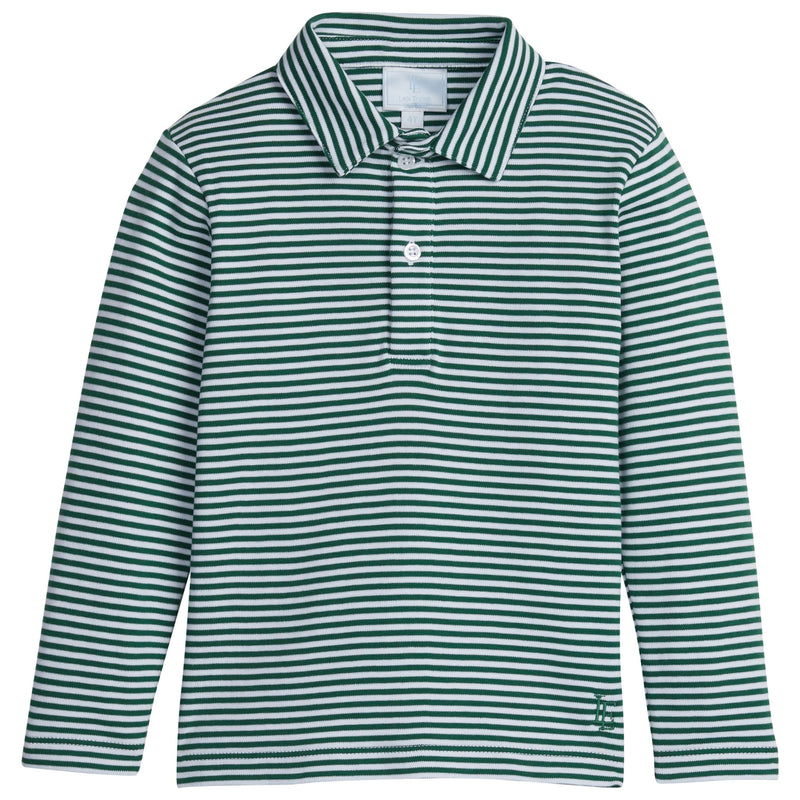 Long Sleeve Striped Polo - Hunter Green - Born Childrens Boutique