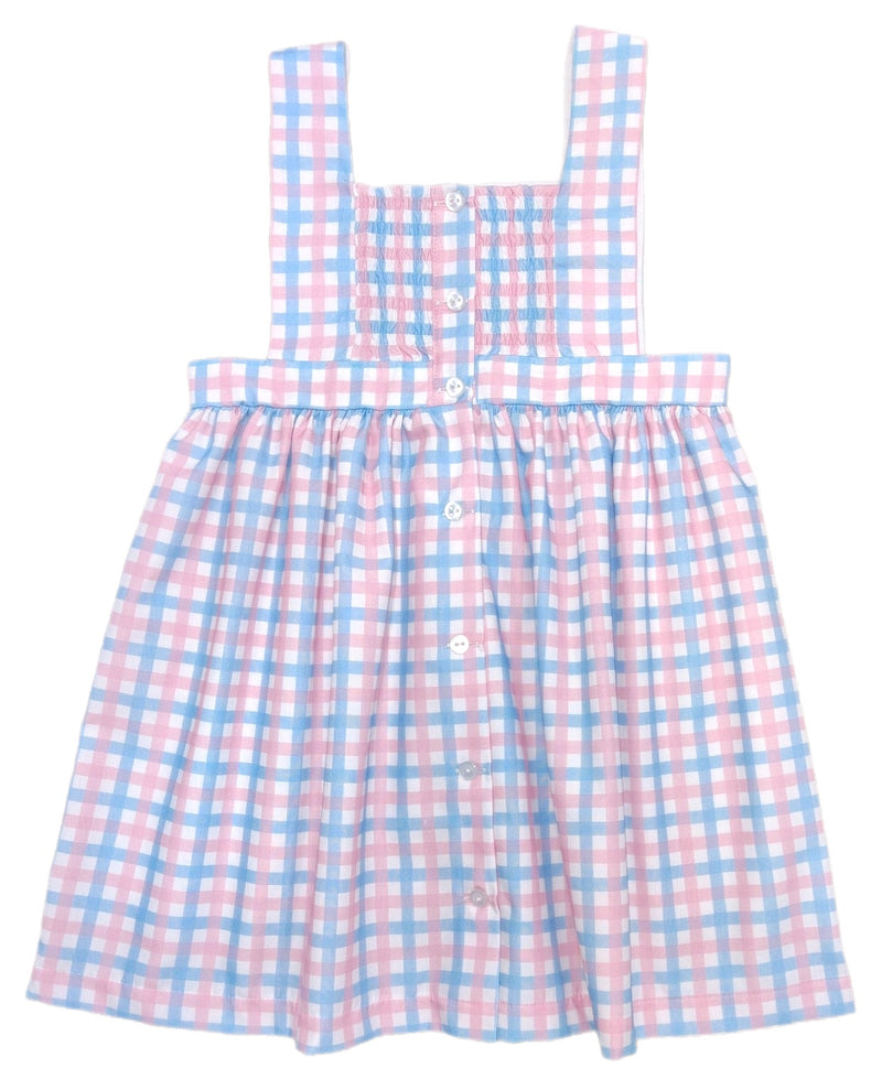 Pre-Order Sutton Smocked Dress Pink and Blue Check - Born Childrens Boutique