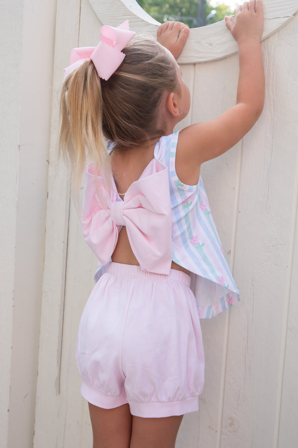 Pre-Order Lottie Banded Short Set - Floral Pastel Stripe - Born Childrens Boutique