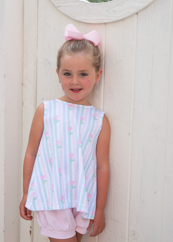 Pre-Order Lottie Banded Short Set - Floral Pastel Stripe - Born Childrens Boutique