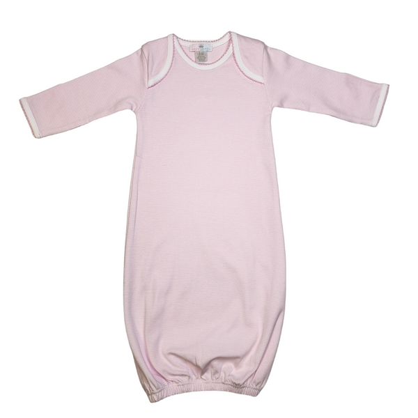 Baby Loren Pink Stripes Pima Gown Pink Trim - Born Childrens Boutique