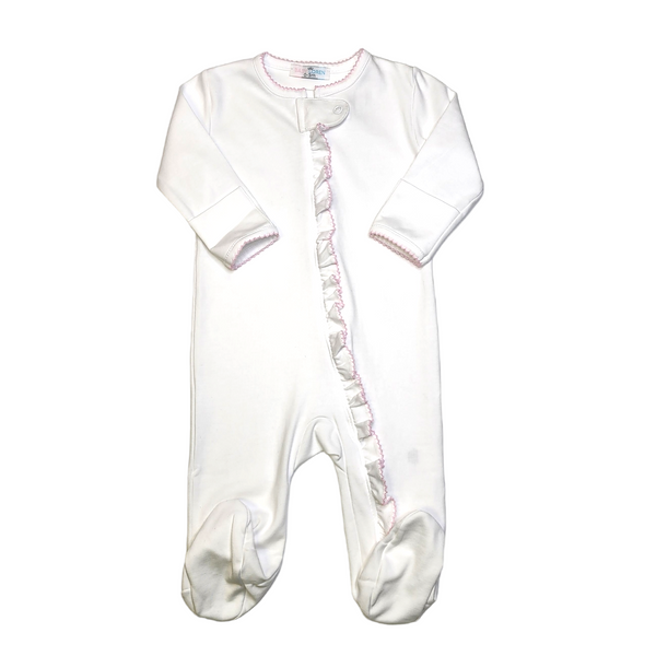 Baby Loren White Pima Zipper Pink Picot - Born Childrens Boutique