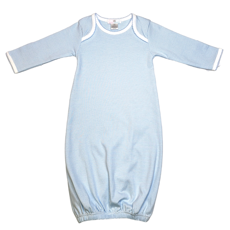 Baby Loren Blue Stripe Pima Gown Blue Trim - Born Childrens Boutique