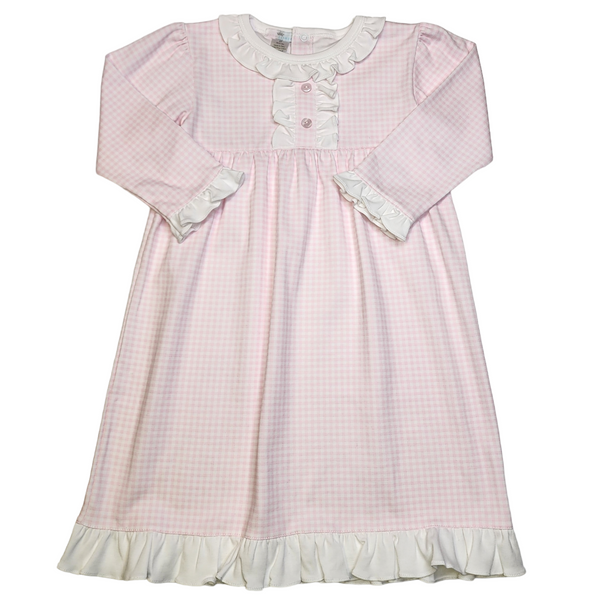 Baby Loren Pink Gingham Pima Night Gown - Born Childrens Boutique