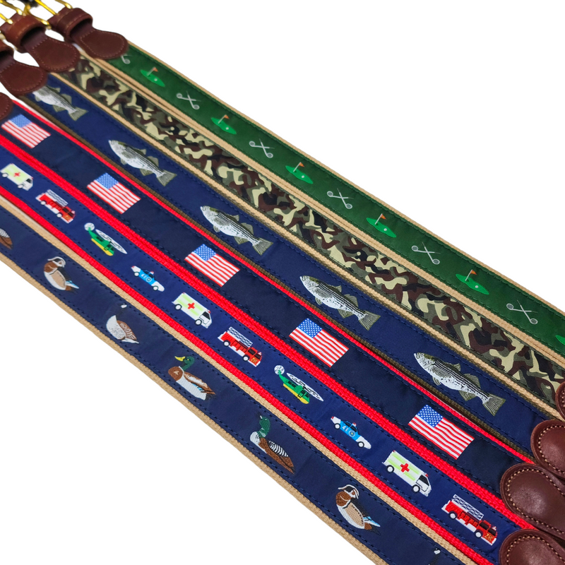 Preston Children's Ribbon Belt, U. S. Flag on Red - Born Childrens Boutique