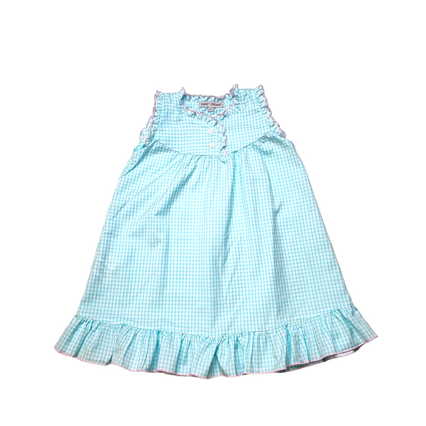 Flutter Sleeve Gown Aqua Gingham - Born Childrens Boutique