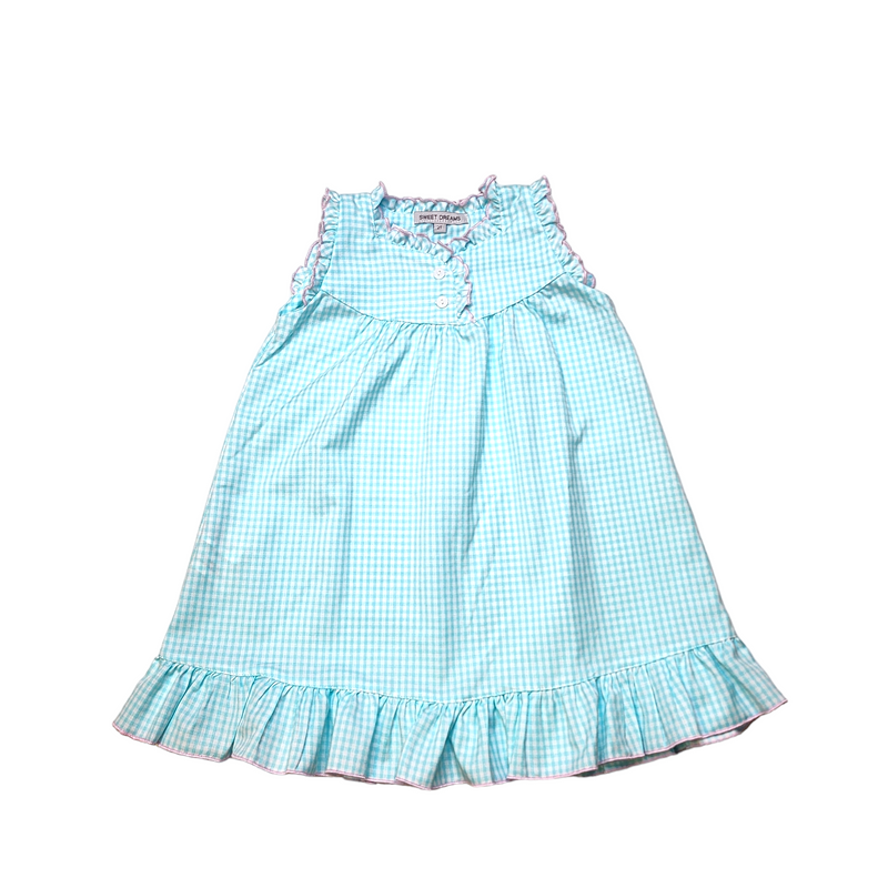 Flutter Sleeve Gown Aqua Gingham - Born Childrens Boutique