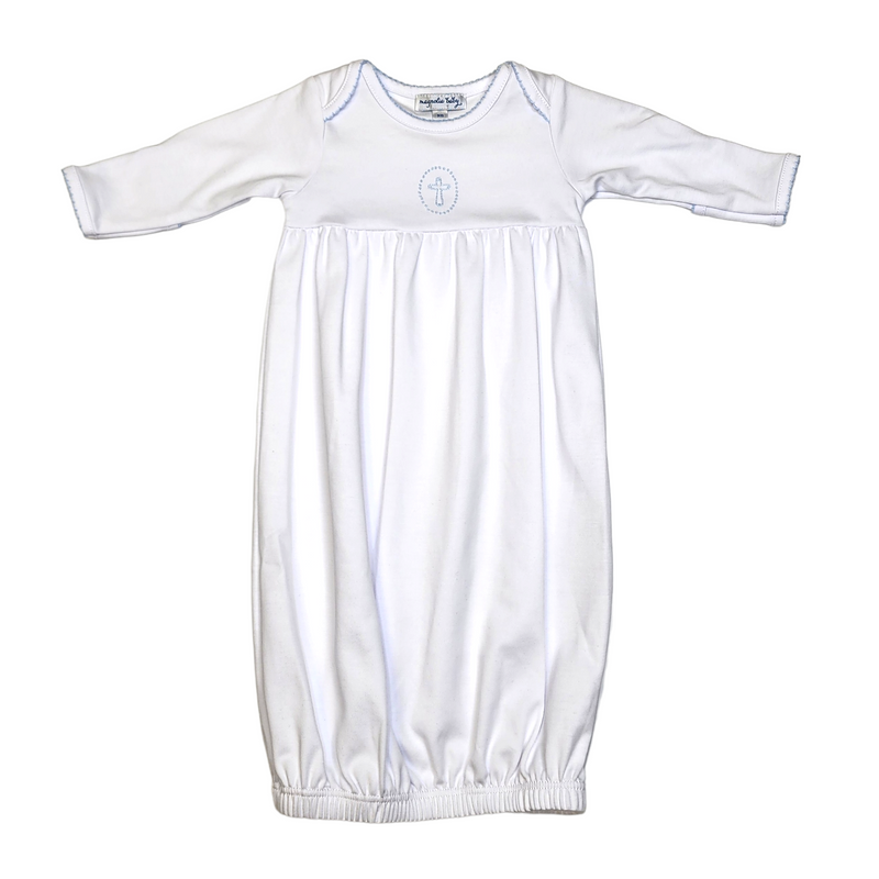 Magnolia Baby Blessed Emb Gathered Gown Light Blue - Born Childrens Boutique