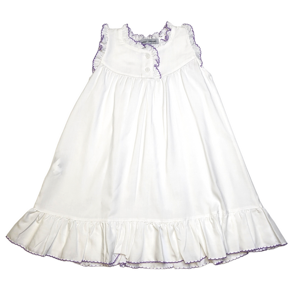 Flutter Sleeve Gown White w/ Purple Trim - Born Childrens Boutique