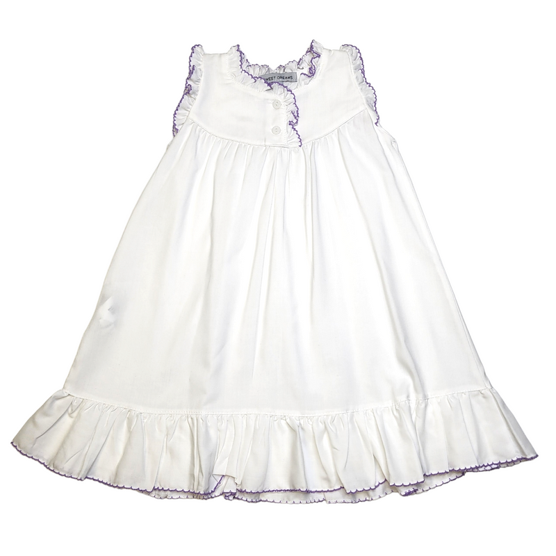 Flutter Sleeve Gown White w/ Purple Trim - Born Childrens Boutique
