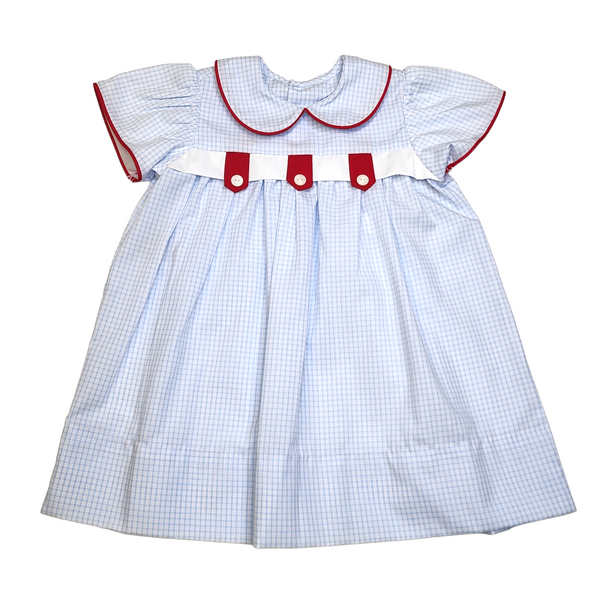 Remember Nguyen Blue Camden Dress-Blue with Red Tab - Born Childrens Boutique