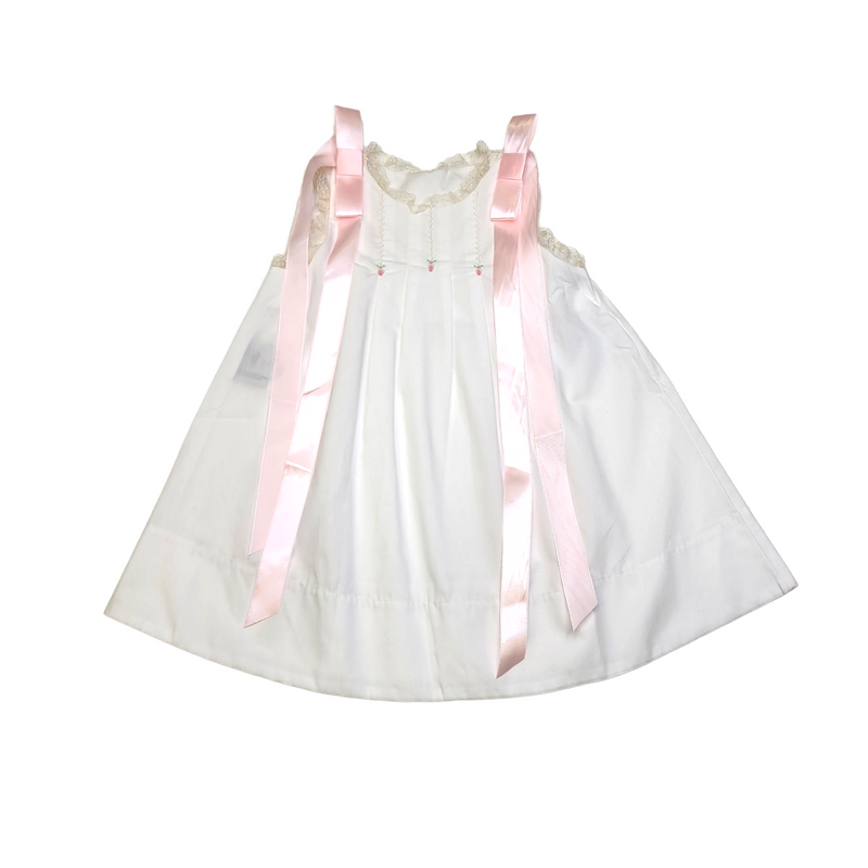 Remember Nguyen White-Pink Bow Skylar Dress - Born Childrens Boutique