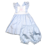 Blue Dress w/ Pink Bow - Born Childrens Boutique