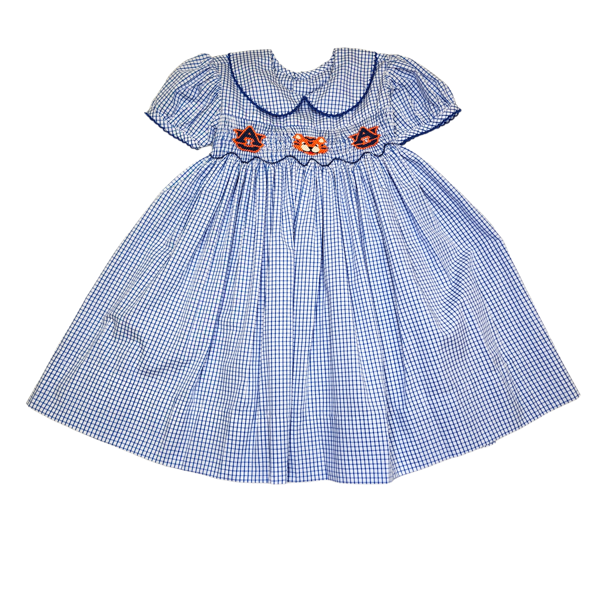 SS70D Smocked Dress Navy Orange - Born Childrens Boutique