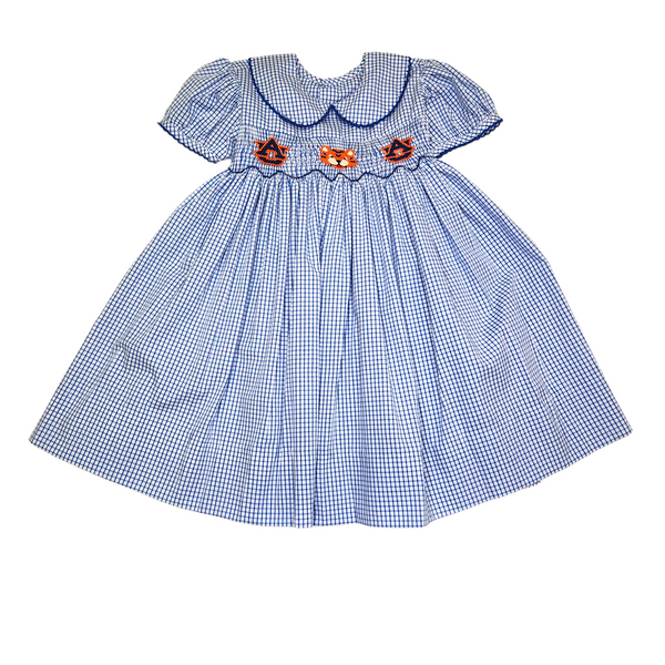 SS70D Smocked Dress Navy Orange - Born Childrens Boutique