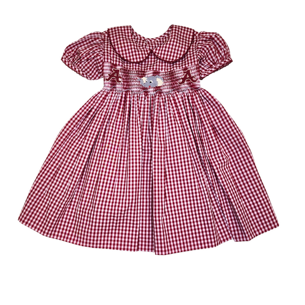 SS68D Smocked Dress Crimson/Gray - Born Childrens Boutique