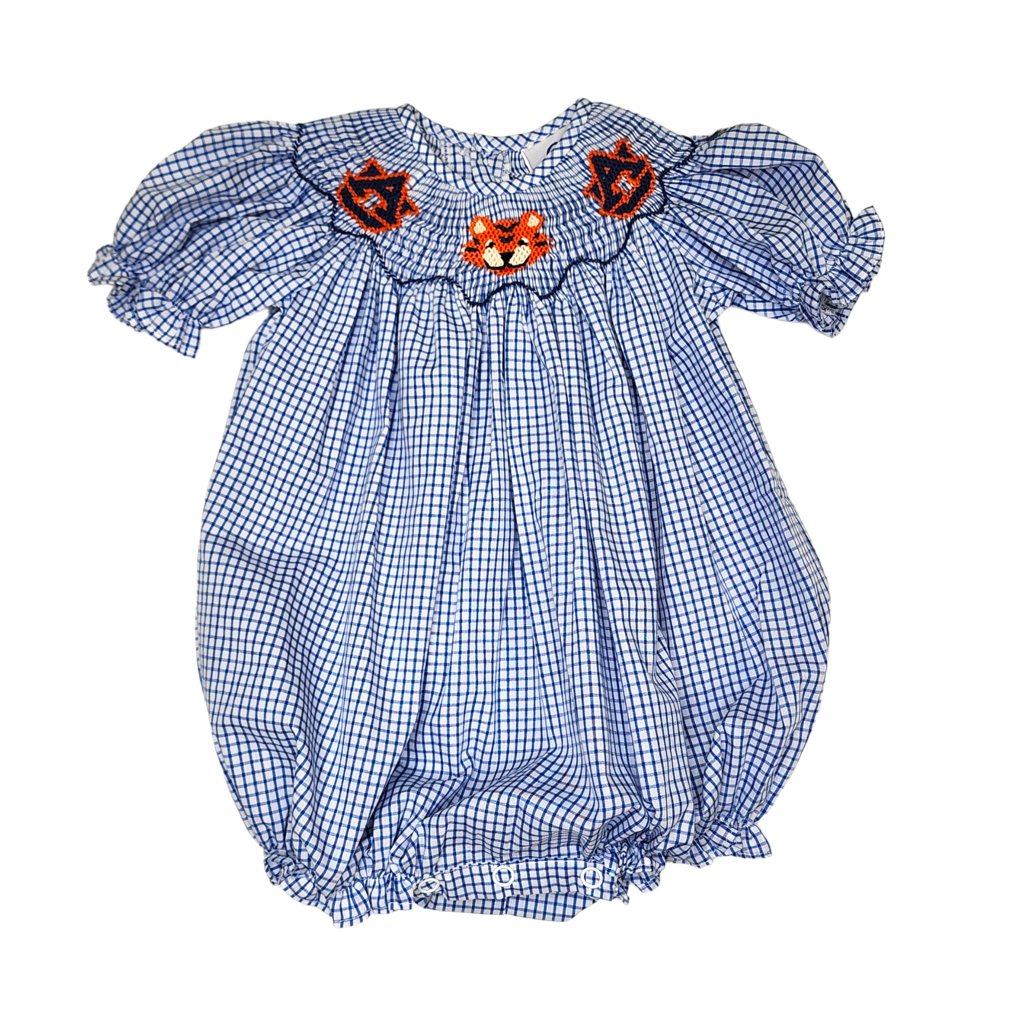 SS70GB Smocked Bishop Girl Bubble - Navy/Orange - Born Childrens Boutique